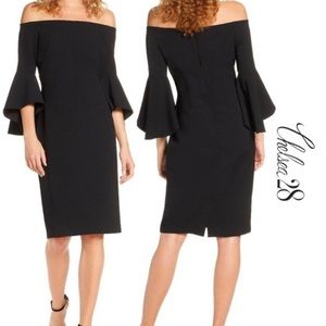 Chelsea 28 off the shoulder cocktail dress size 10 in black NWT Fits like an 8
